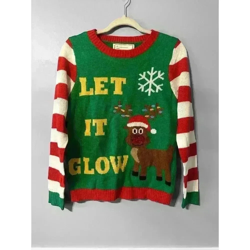 Christmas Womens‎ "Let It Glow" Reindeer Sweater, Medium